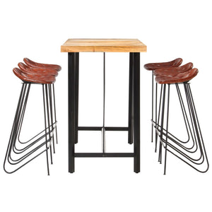 7-tlg. Bar-Set Akazie Massivholz und Echtleder