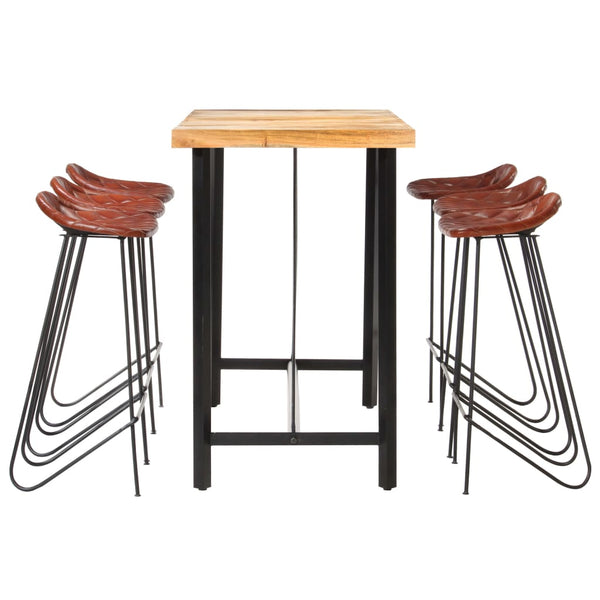 7-tlg. Bar-Set Akazie Massivholz und Echtleder