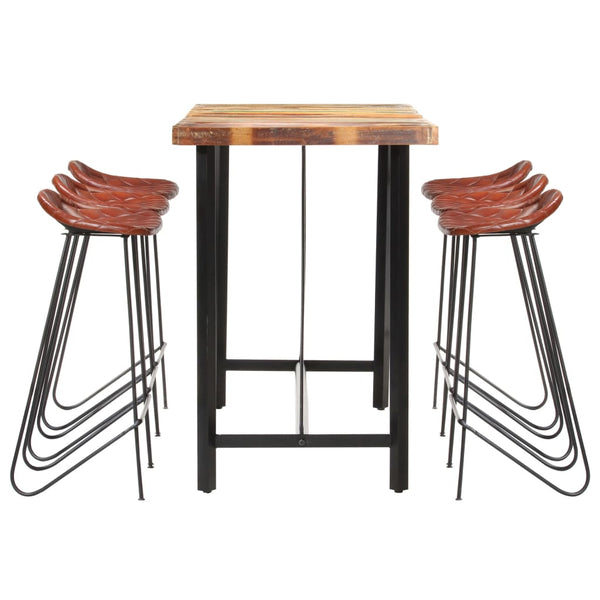 7-tlg. Bar-Set Altholz Massiv und Echtleder