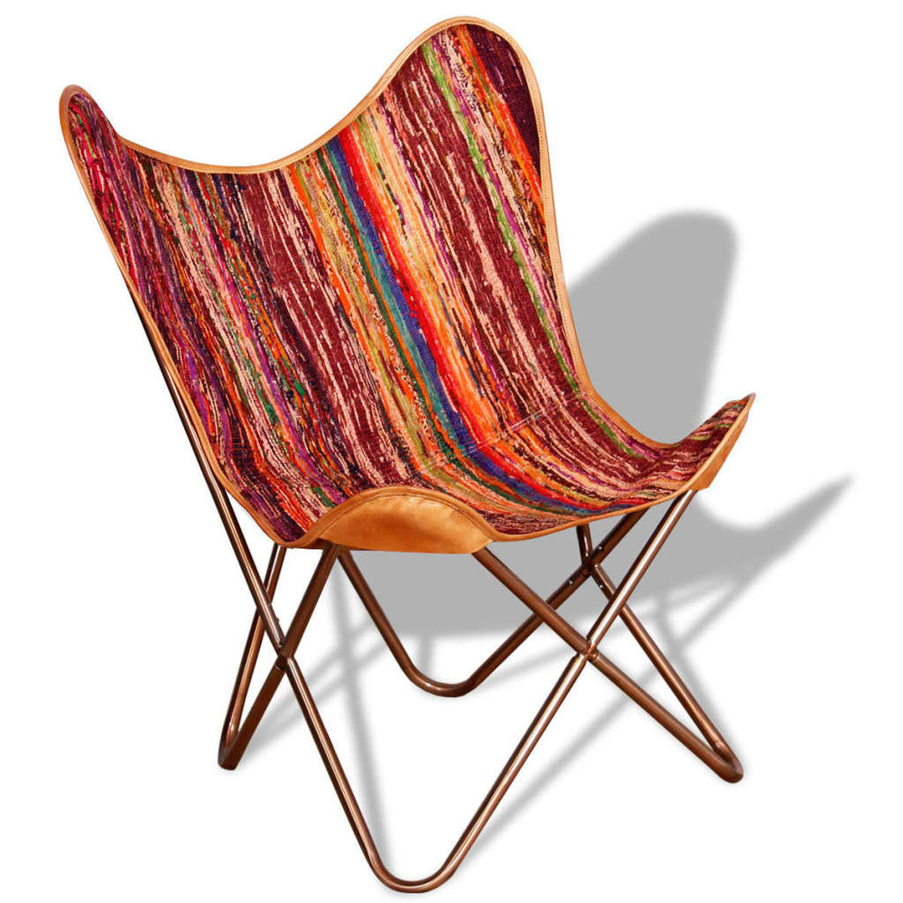 vidaXL Butterfly Chairs 2 pcs Multicolored Chindi Fabric