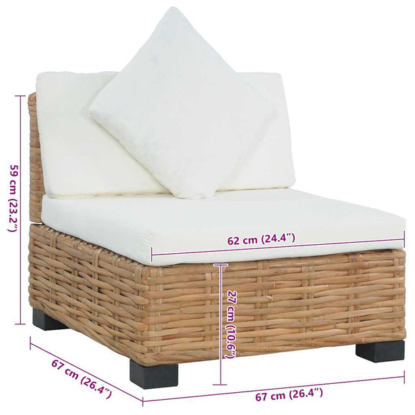 vidaXL Canapé sans accoudoirs avec coussins en rotin naturel