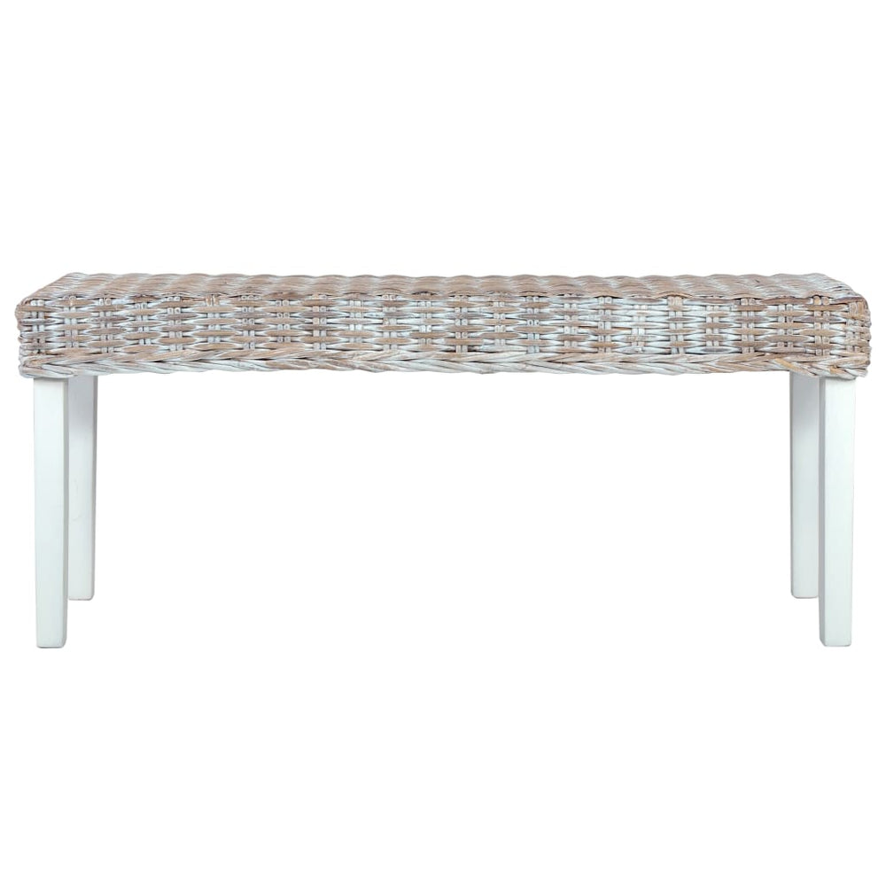 Sitzbank 110 cm Weiß Natur Kubu-Rattan und Massivholz Mahagoni