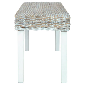Sitzbank 110 cm Weiß Natur Kubu-Rattan und Massivholz Mahagoni