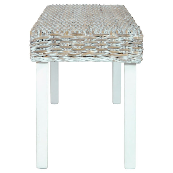 Sitzbank 110 cm Weiß Natur Kubu-Rattan und Massivholz Mahagoni