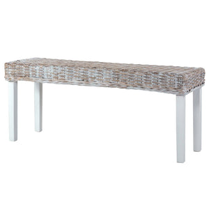Sitzbank 110 cm Weiß Natur Kubu-Rattan und Massivholz Mahagoni