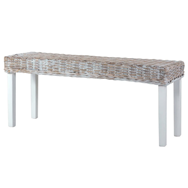 Sitzbank 110 cm Weiß Natur Kubu-Rattan und Massivholz Mahagoni