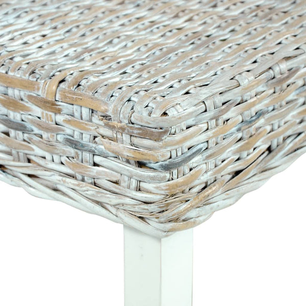 Sitzbank 110 cm Weiß Natur Kubu-Rattan und Massivholz Mahagoni