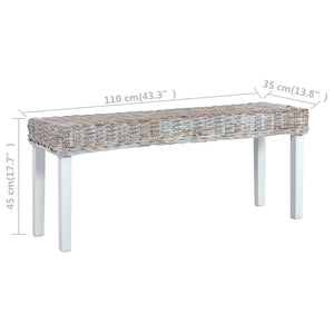 Sitzbank 110 cm Weiß Natur Kubu-Rattan und Massivholz Mahagoni