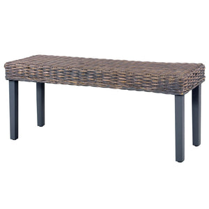 Sitzbank 110 cm Grau Natur Kubu-Rattan und Massivholz Mahagoni