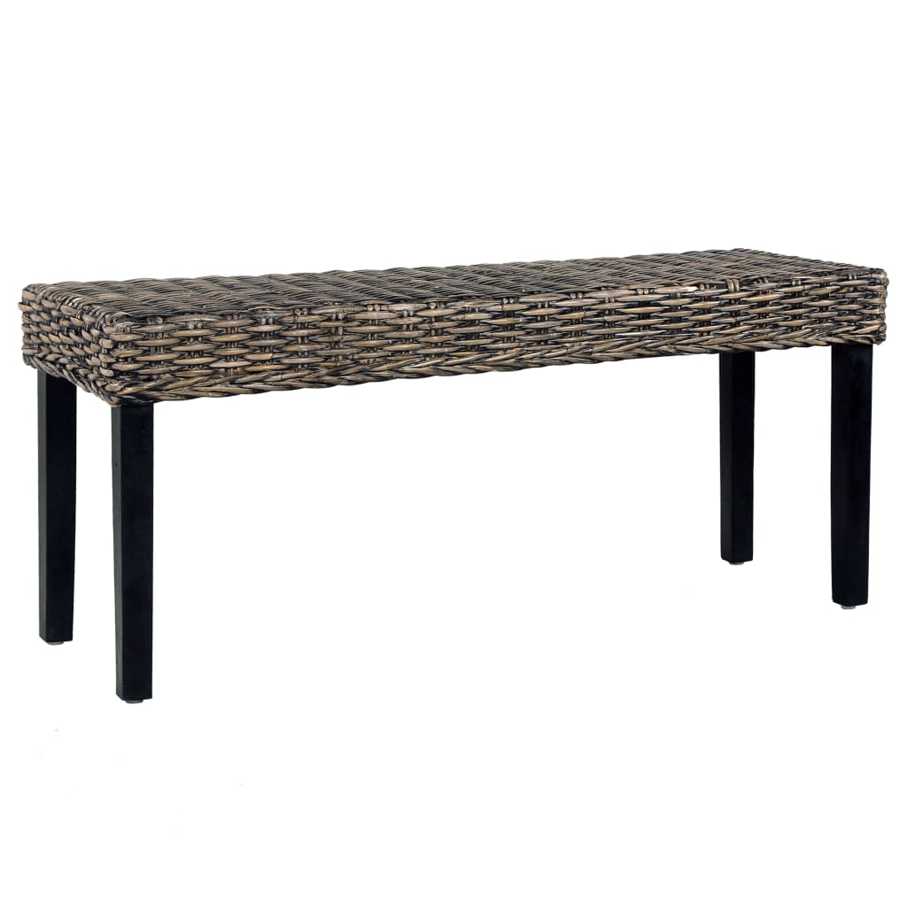 vidaXL Banc 110 cm Noir Rotin kubu naturel et Bois de mahagoni massif