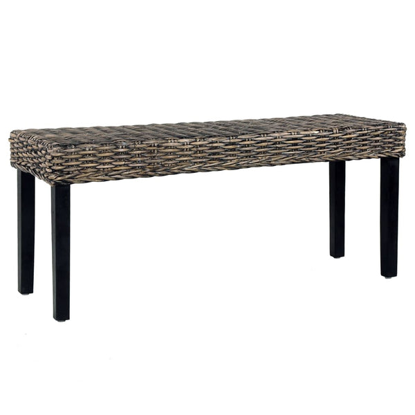 vidaXL Banc 110 cm Noir Rotin kubu naturel et Bois de mahagoni massif