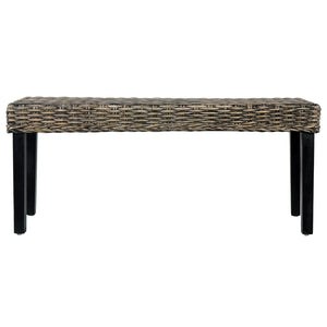 vidaXL Banc 110 cm Noir Rotin kubu naturel et Bois de mahagoni massif