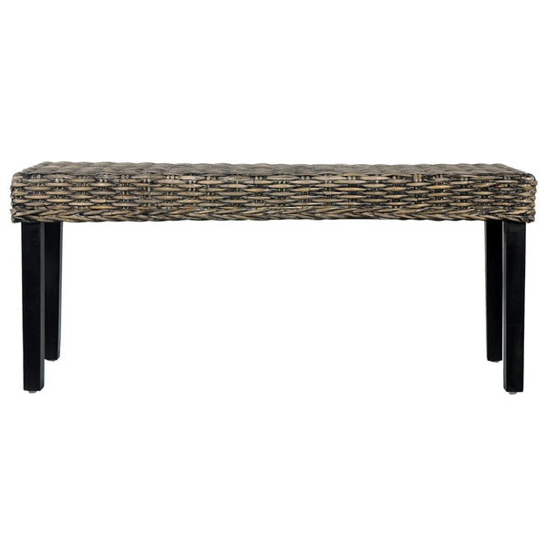 vidaXL Banc 110 cm Noir Rotin kubu naturel et Bois de mahagoni massif