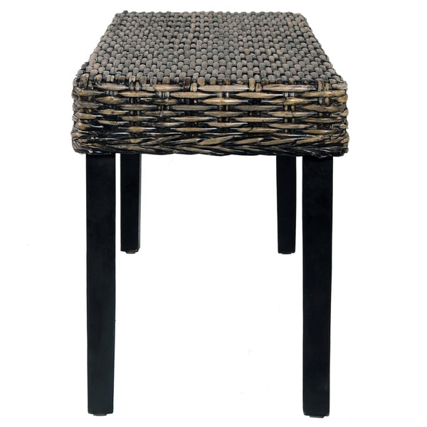 vidaXL Banc 110 cm Noir Rotin kubu naturel et Bois de mahagoni massif