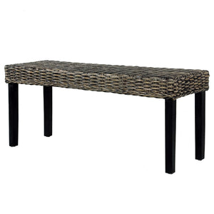 vidaXL Banc 110 cm Noir Rotin kubu naturel et Bois de mahagoni massif