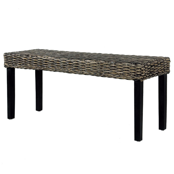 vidaXL Banc 110 cm Noir Rotin kubu naturel et Bois de mahagoni massif