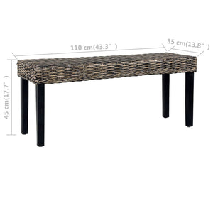 vidaXL Banc 110 cm Noir Rotin kubu naturel et Bois de mahagoni massif