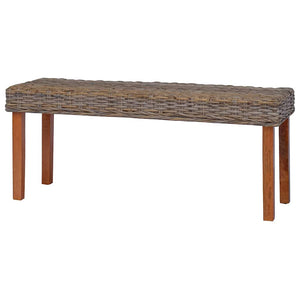 Sitzbank 110 cm Natur Kubu-Rattan und Massivholz Mahagoni