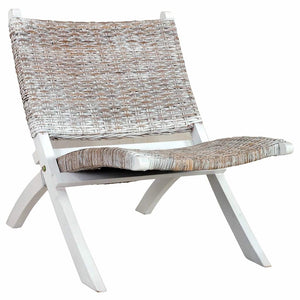 vidaXL Chaise longue relax Blanc rotin kubu naturel et bois massif d'acajou