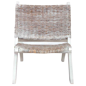 vidaXL Chaise longue relax Blanc rotin kubu naturel et bois massif d'acajou