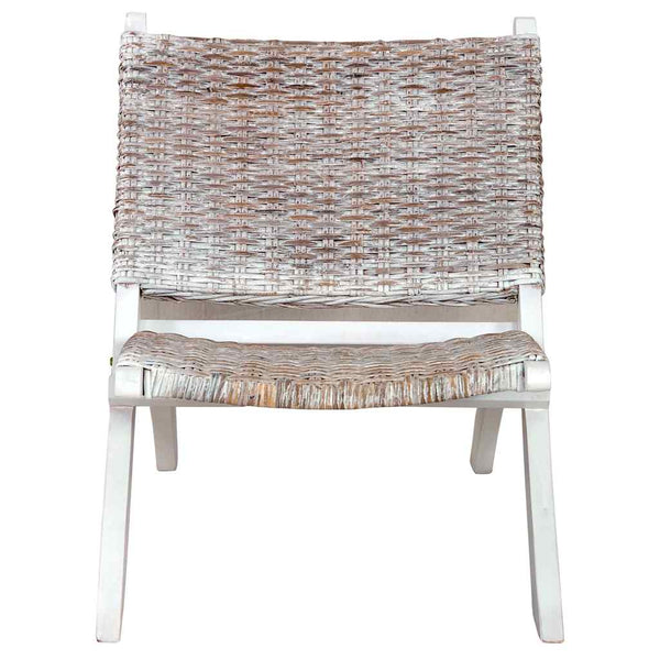 vidaXL Chaise longue relax Blanc rotin kubu naturel et bois massif d'acajou