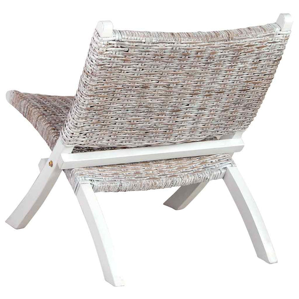 vidaXL Chaise longue relax Blanc rotin kubu naturel et bois massif d'acajou