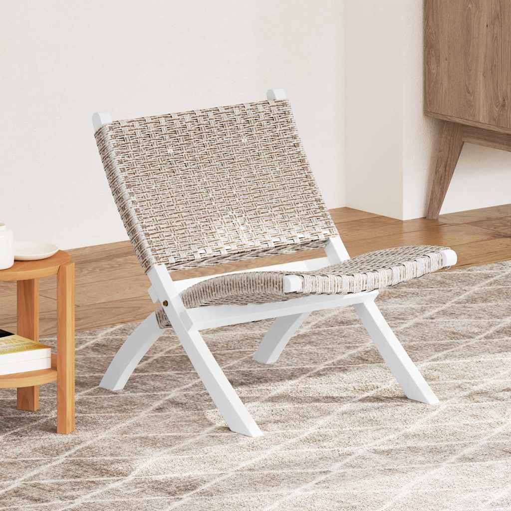 vidaXL Chaise longue relax Blanc rotin kubu naturel et bois massif d'acajou
