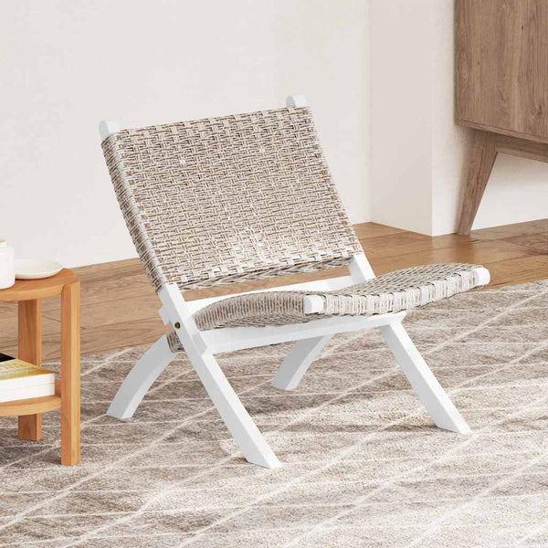 vidaXL Chaise longue relax Blanc rotin kubu naturel et bois massif d'acajou