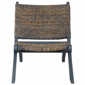 Relaxstuhl Grau Natur Kubu-Rattan und Massivholz Mahagoni