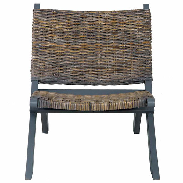 Relaxstuhl Grau Natur Kubu-Rattan und Massivholz Mahagoni