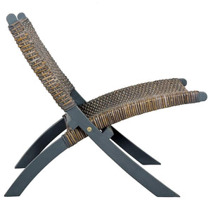 Relaxstuhl Grau Natur Kubu-Rattan und Massivholz Mahagoni