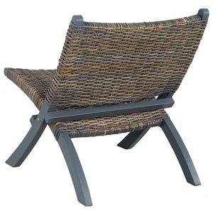Relaxstuhl Grau Natur Kubu-Rattan und Massivholz Mahagoni
