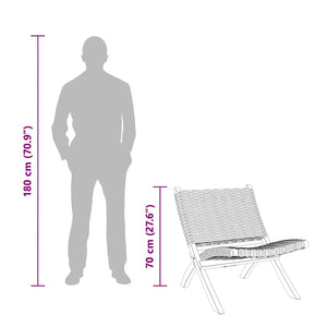 Relaxstuhl Grau Natur Kubu-Rattan und Massivholz Mahagoni