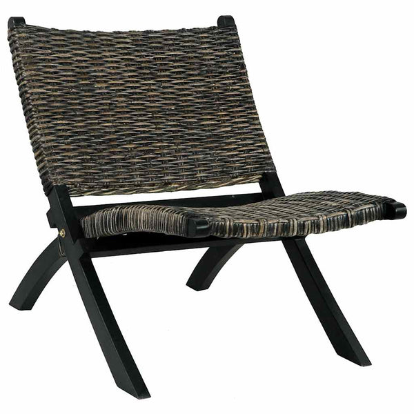 vidaXL Chaise longue relax noire en rotin Kubu naturel et bois de mahogany massif