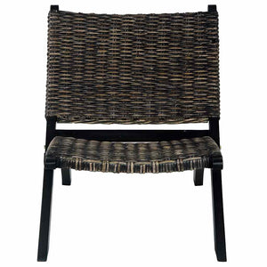 vidaXL Chaise longue relax noire en rotin Kubu naturel et bois de mahogany massif