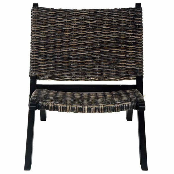 vidaXL Chaise longue relax noire en rotin Kubu naturel et bois de mahogany massif