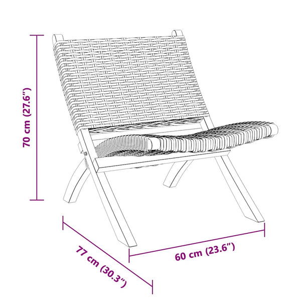 Relaxstuhl Schwarz Natur Kubu-Rattan und Massivholz Mahagoni