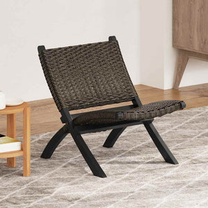 vidaXL Chaise longue relax noire en rotin Kubu naturel et bois de mahogany massif