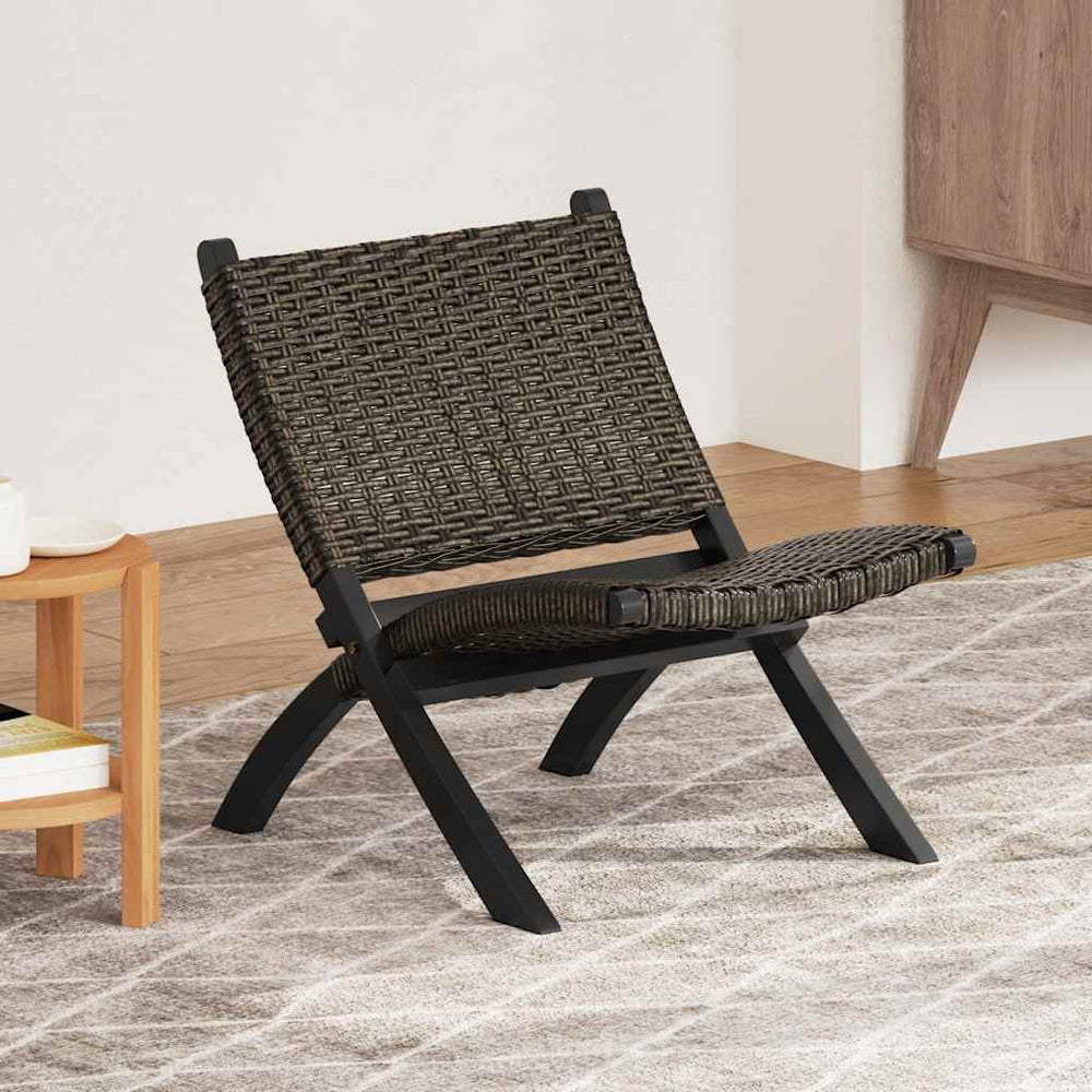 Relaxstuhl Schwarz Natur Kubu-Rattan und Massivholz Mahagoni