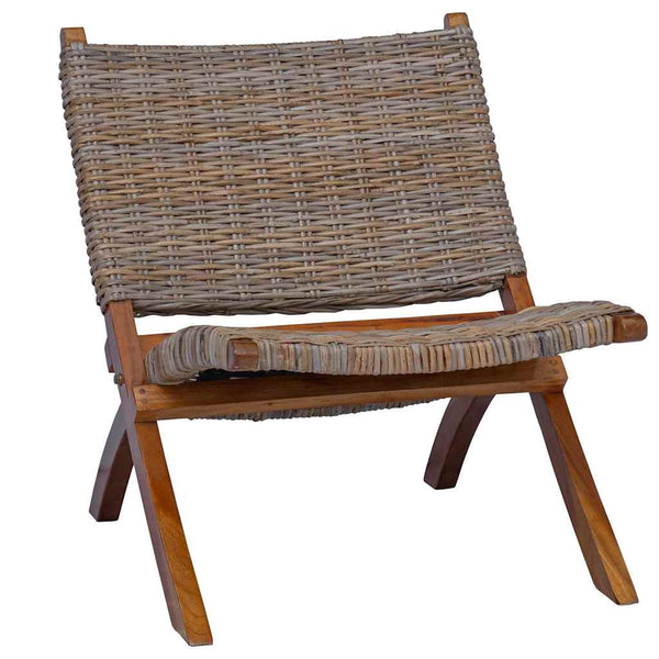 Relaxstuhl Natur Kubu-Rattan und Massivholz Mahagoni