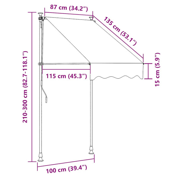 Einziehbare Markise Handbetrieben mit LED 100 cm Blau und Weiß