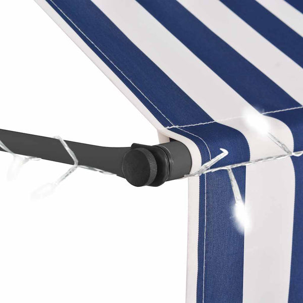 Einziehbare Markise Handbetrieben mit LED 300 cm Blau und Weiß
