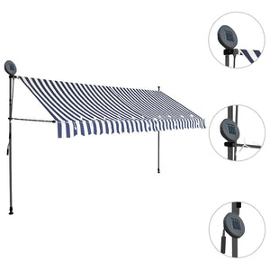 Einziehbare Markise Handbetrieben mit LED 350 cm Blau und Weiß