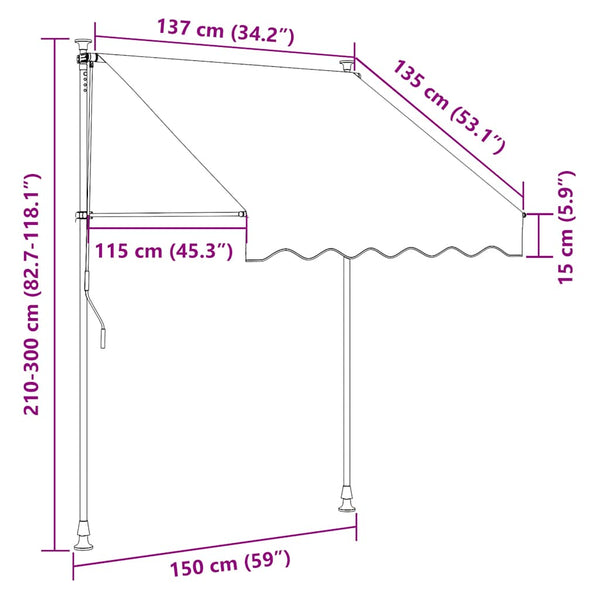 Einziehbare Markise Handbetrieben mit LED 150 cm Creme