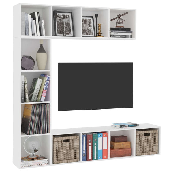 vidaXL Meuble TV/bibliothèque 3 pièces Blanc 180×30×180 cm