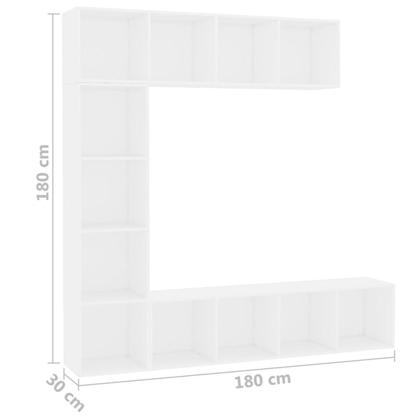 vidaXL Meuble TV/bibliothèque 3 pièces Blanc 180×30×180 cm