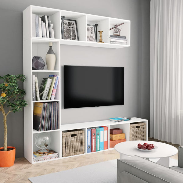 vidaXL Meuble TV/bibliothèque 3 pièces Blanc 180×30×180 cm