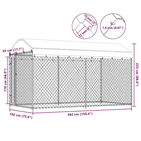 Outdoor-Hundezwinger mit Überdachung 382x192x225 cm