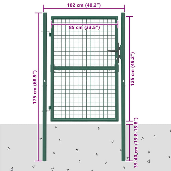 Zauntor Stahl 100x125 cm Grün