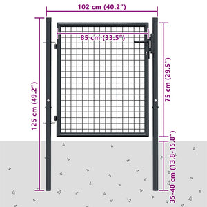 Maschen-Gartentor verzinkter Stahl 100 x 75 cm Grau